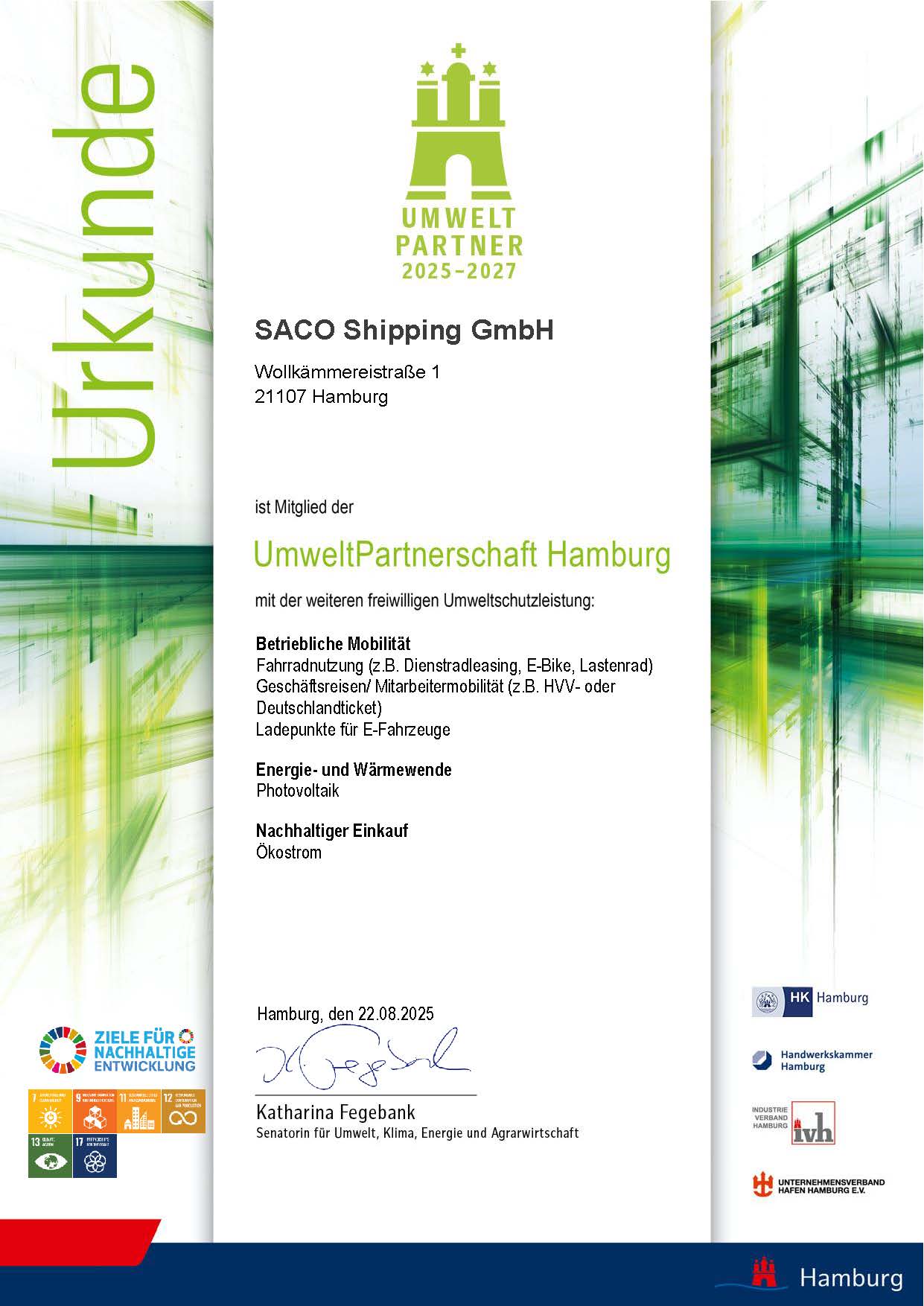 Certificates 4 UmweltPartnerschaft SACO Shipping GmbH